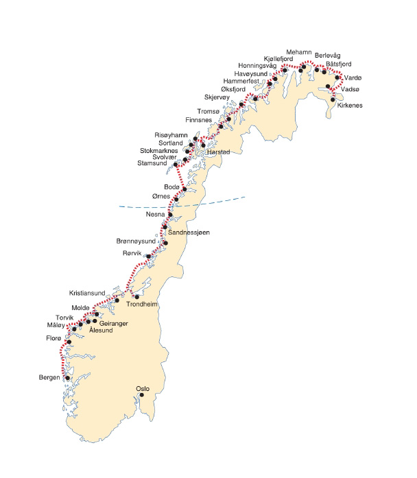 Strecke Hurtigruten Postschiffe