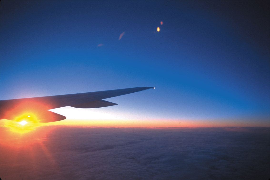 Sonnentuntergang beim Landeanflug